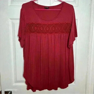 George T-Shirt Flowy Lace Red  Size 2X